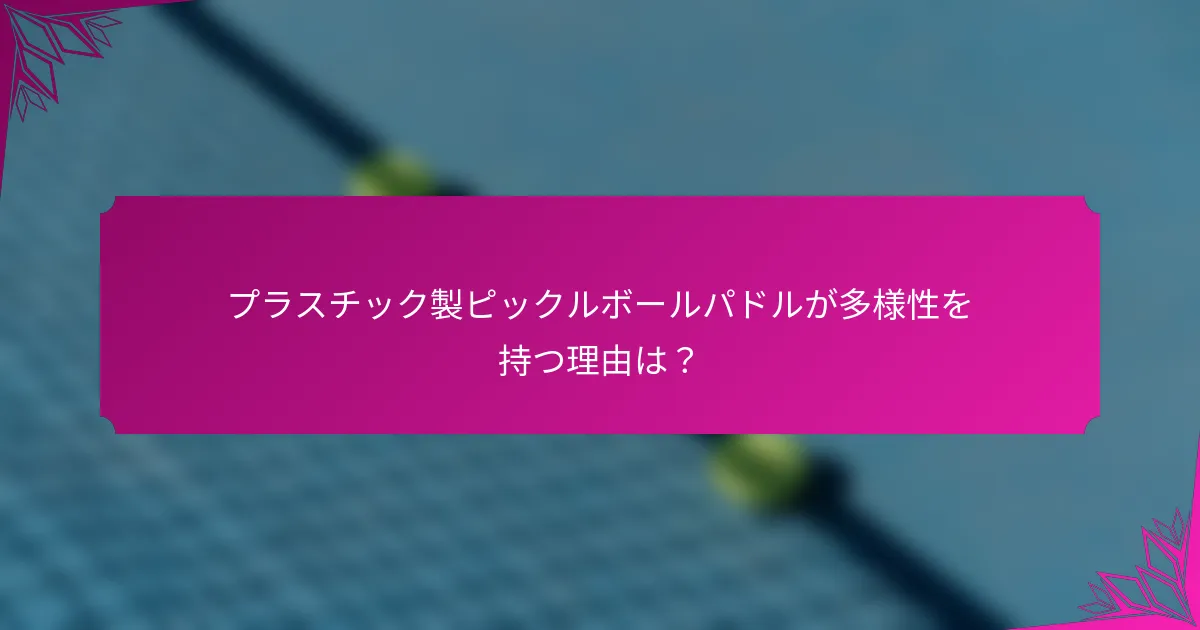 プラスチック製ピックルボールパドルが多様性を持つ理由は?